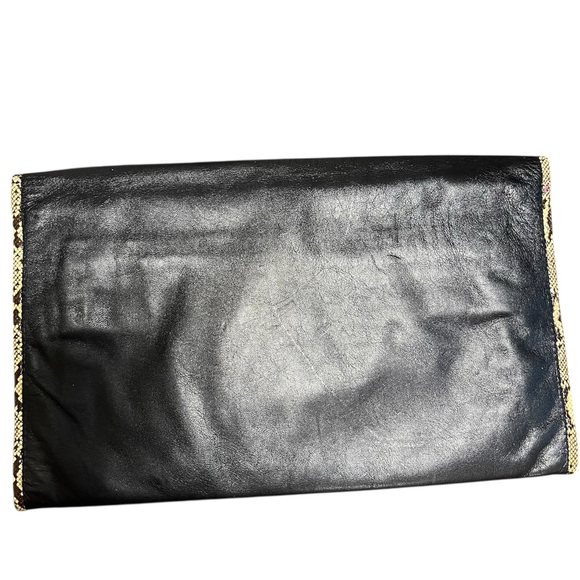 Vintage Yves Saint Laurent Black Leather Fold-Over Clutch with Snake Trim - Picture 4 of 10